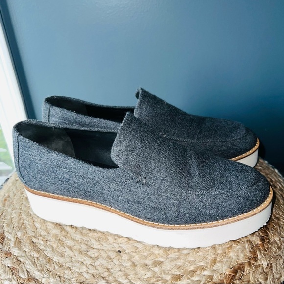 Vince Platform Zeta Grey Flannel Loafers - Picture 3 of 7